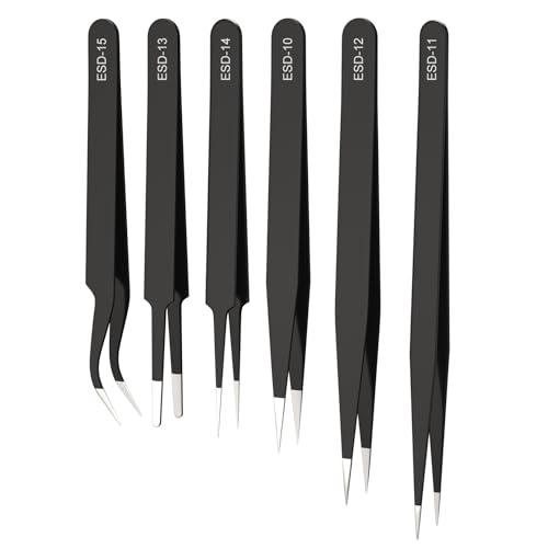6-Pieces Precision Tweezers, Stainless Steel Long Tweezers,Anti-static Craft Tweezers For Electronics,Splinter Removal,Soldering,Jewelry Making,Eyelash Extension