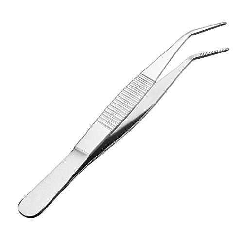 uxcell 5-Inch Stainless Steel Tweezers with Curved Pointed Serrated Tip - size: 5-Inch