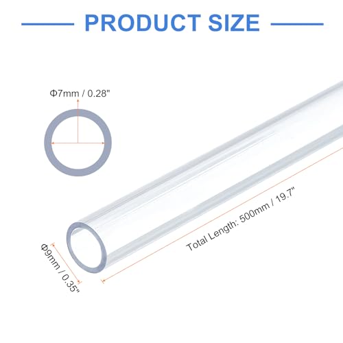 uxcell 10 Pcs Clear Plastic Rigid Tubing 7mm ID x 9mm OD, 0.5 Meters Length Round Polycarbonate Tubing for Aquarium Water Pipe, Water Cooling System, Plumbing - size: 7mm x 9mm