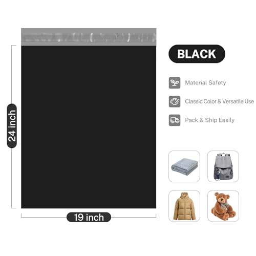 Metronic Poly Mailers 19x24" 100 Pcs Large Shipping Bags for Clothing, Mailing Envelopes with Self Adhesive Waterproof and Tear-Proof Postal Bags for Small Business, Black - color: Black, size: 19x24 100PC