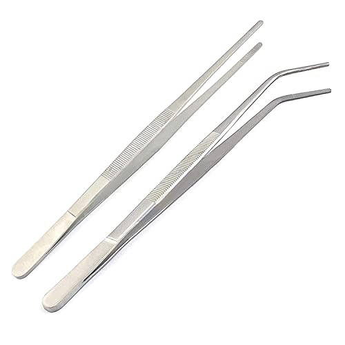 Straight and Bend Stainless Steel Super Thick Tweezers Set,Pliers Aquarium Tool Fish Tank Aquatic Plants Forceps Clip