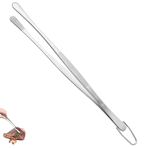 U-Taste 12in Long Kitchen Cooking Tweezer: 18/8 Stainless Steel Food-Grade Metal Food Tong, Flexible Pinching, Seamless-Welding, Sturdy and Non-Slip for Serving, Grilling, Frying, Baking (Round Tip) - size: 12in (round tip)