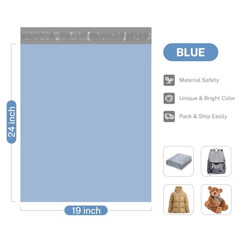 Metronic Poly Mailers 19X24 500Pack, Strong Adhesive Shipping Envelopes for Clothing, Waterproof Shipping Bags for Small Businesses, Flexible Mailers Poly Bags Packages Bags Blue - color: Light Blue, size: 19x24 500PC