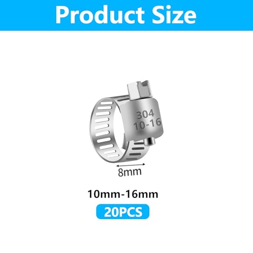 20Pcs 3/8'' - 5/8'' (10-16mm) Stainless Steel Hose Clamps Assortment Kit, Adjustable Worm Gear Pipe Fuel Line Hose Clamps Heavy Duty for Plumbing Garden and Automotive Hose Connections - size: 20 pcs (3/8'' - 5/8'')