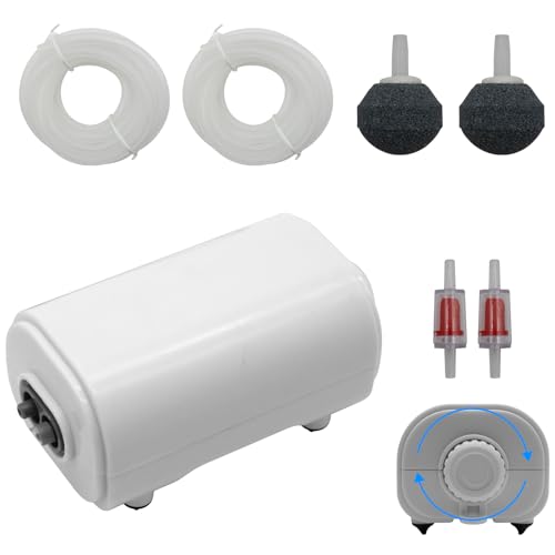 Aquarium Air Pump for Fish Tank, 2 Outlets Adjustable Bubbler, Ultra Quiet & Powerful (3W/5W/10W), Includes Air Stones/Tubing/Check Valve, 108GPH-260GPH for 300-600 Gallon Tanks - size: 3W-Up to 75Gallon
