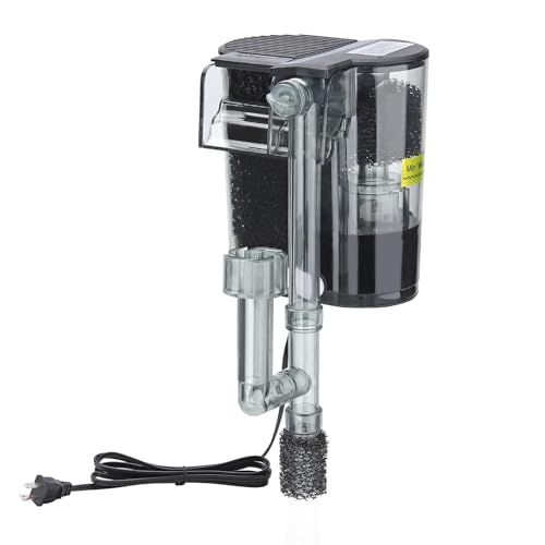 hygger Hang On Back Aquarium Filter, Small Fish Tank Filter Waterfall Filtration System, Adjustable Water Flow with Surface Skimmer, Replaceable Sponge Quiet Hanging Filter for Tank Up to 5 Gal - size: S