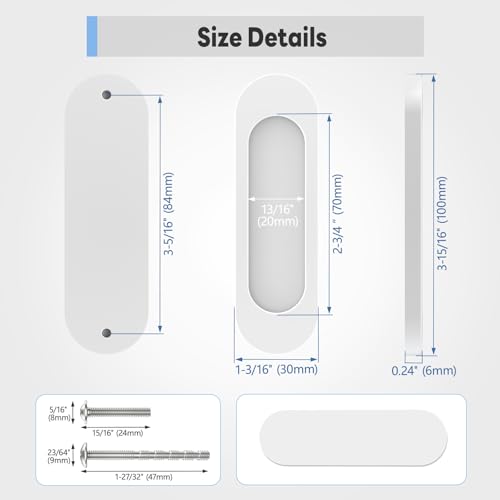 2 Pack Self Stick Sliding Door Handles, Aluminum Alloy 4 Inch Self Adhesive Cabinet Knobs for Push-Pull Glass Barn Doors, Closets, Wardrobes, Windows (2, White) - color: White