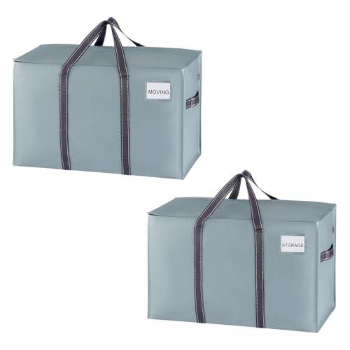 VENO 2 Pack Heavy Duty Moving Bags, Extra Large Storage Bags with Reinforced Handles & Strong Zippers, Foldable & Reusable Moving Box Alternative for Clothes & Dorm Storage - color: Light Blue Matte, size: 2 Pack