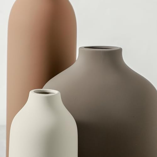 Enra Modern Ceramic Vase Set of 3 for Living Room Decor Centerpiece,Cute Small Farmhouse Rustic Pottery Vases for Pampas Grass, Dried Flowers, Artificial Plants,Tabletop Accents for Bookshelf Entryway - color: Multicolor-3