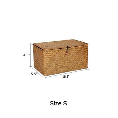 Woven Wicker Storage Bins with Lid, Seagrass Basket for Shelf Organizer, Extra Large, Set of 3 - size: Set of 3 (S+M+L)