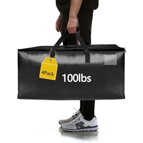 4 Pack Real 100lb Capacity Heavy Duty Moving Bags with Strong Zippers and Reinforced Handles, Extra Large Storage Totes for Packing & Moving Storing, Space Saving Alternative to Moving Boxes-95L,Black - color: Black, size: 4 Pack