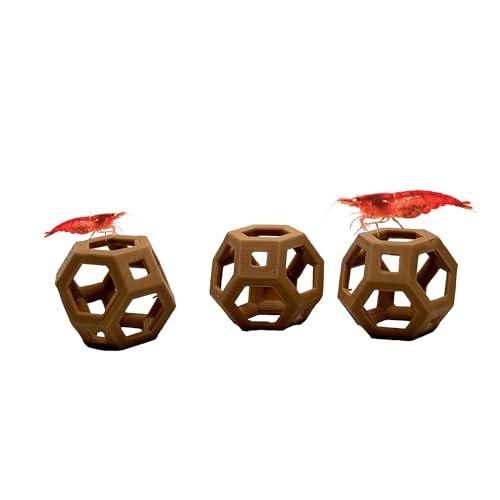 Aquarium Dome 3 Pack Polygon Shrimp Hide | Aquarium Shrimp Decor Aquarium Hiding Spot (Light Brown)