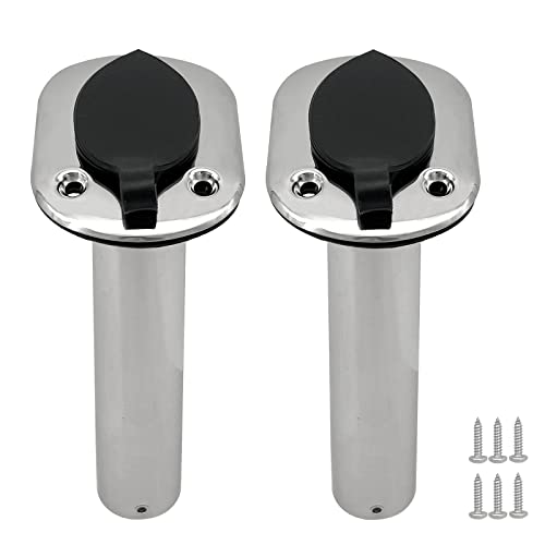 ISURE MARINE 2PCS Boat Stainless Steel Polished Fishing Rod Holder Flush Mount 15/30/90 Degree Casting Flange with Rubber Cap, Liner, Gasket PVC Cap and Inner Tube for Marine Yacht Kayak - color: 2pcs 15°