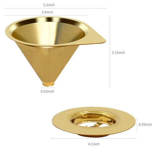LHS Pour Over Coffee Dripper Reusable Coffee Filter Paperless Coffee Filter Stainless Steel Pour Over Coffee Maker Cone Coffee Dripper for 1-2 Cup,Gold - color: single mesh 1-2 cups Gold