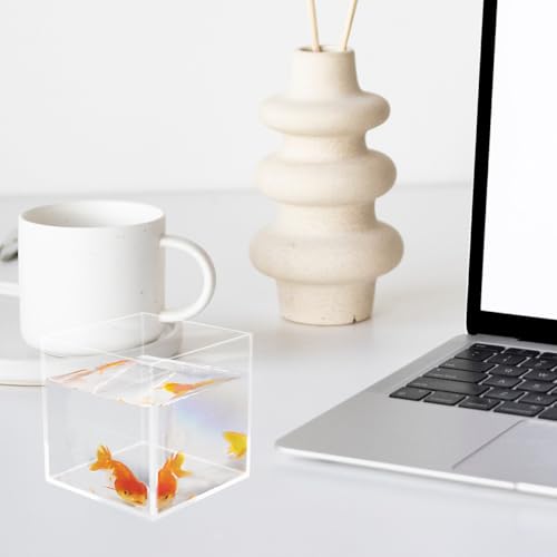 Housoutil Square Acrylic Fish Tank Mini Betta Aquarium for Turtles and Aquatic Plants Versatile Desktop Decor for Home Office and Parties