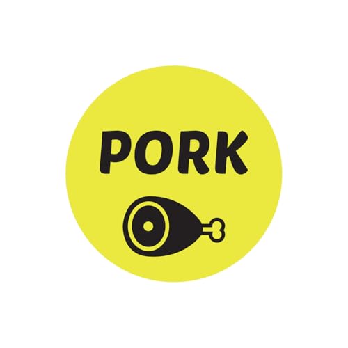 OfficeSmartLabels - 1 Pack of 300 - Yellow - 1 Inch Round Pork Stickers for Deli's, Restaurants, Supermarkets, Food Labeling or Butchers - color: Pork, size: 300 Labels