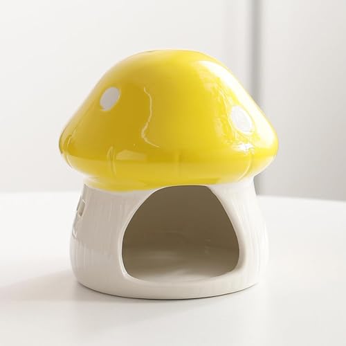 Aquarium Mushroom House Decorations, Ceramic Fish Tank Hideout Landscaping, Small Fish Hideaway Spawning Cave Decor for Shrimp Goldfish (Yellow) - color: Yellow