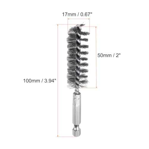 HARFINGTON 10Pcs Stainless Steel Bore Brush 17mm Dia 4" Long Cleaning Twisted Wire Brush with Handle 1/4" Hex Shank for Tubes, Ports, Bearings - size: 17mm