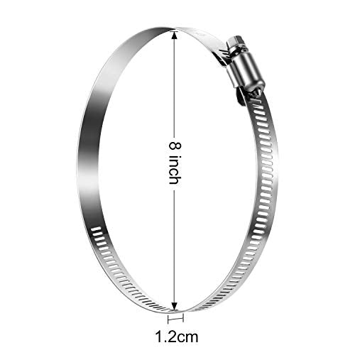 Boao 4 Pieces 8 Inch Adjustable 304 Stainless Steel Duct Clamps Worm Gear Hose Clamp for Pipe, Intercooler, Plumbing, Tube and Fuel Line - size: 8 Inch