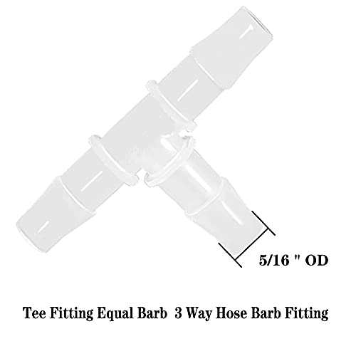 5/16" Tee Fitting Equal Barb 3 Way Hose Barb Adapter for Fuel Gas Liquid Air (Pack of 5) - size: 5/16 Inch