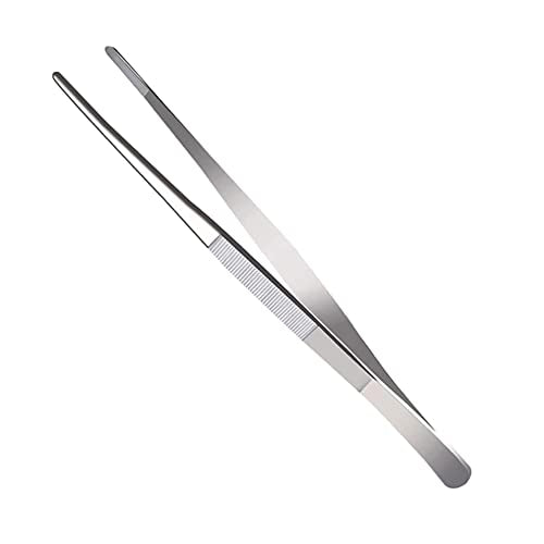 12Inch Straight Tip Long Forceps Tweezers, Serrated Flat Tips Science Surgical Tongs Jewelers Needle Metal Sewing Sharp Kitchen Cooking Tweezers With Teeth Knurled Handles (1PCS-300mm) - color: Straight-1pcs-12inch