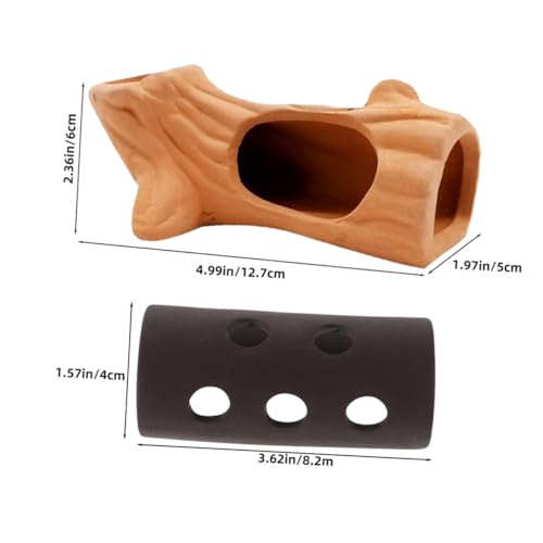 2pcs Aquarium Shrimp Hide Cave and Betta Fish Breeding Shelter, Ceramic Fish Tank Decorative House for Hiding and Spawning, Red Clay Tree Stump Design, Suitable for Freshwater