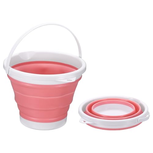 uxcell Collapsible Bucket, 1.3 Gallon (5L) Small Foldable Bucket, Portable Water Pail Round Tub Cleaning Tools with Handle for RV Camping Household Garden Fishing Car Wash, Pink - color: Pink