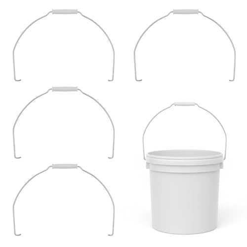 4 PCS Bucket Handle Replacement 5 Gallon White Metal Bucket Handles with Plastic Grip Ergonomic Iron Replacement Buckets Handles for Home Household Garden Construction