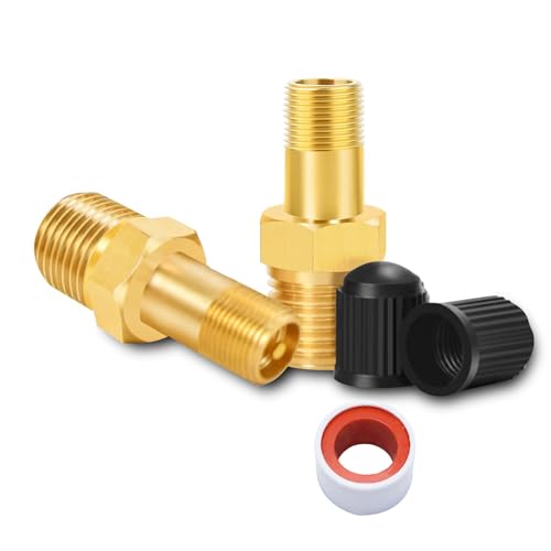 GODESON 1/8" NPT Tank Valve, Anti-Corrosion Brass Schrader Valve with 1/8" Male NPT and Caps, Air valve Using with Air Compressor Tanks (Pack of 2) - style: 1/8"NPT(Pack of 2)