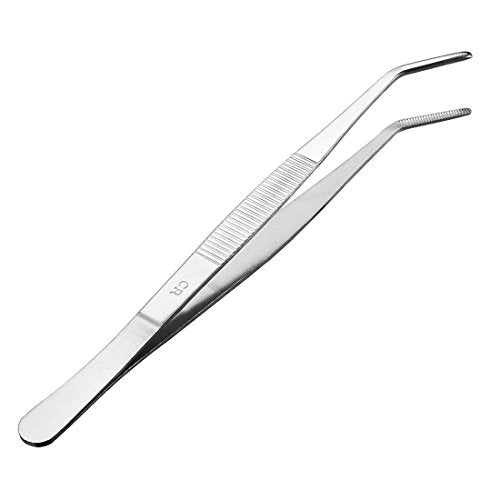 uxcell 8-Inch Stainless Steel Tweezers with Curved Serrated Tip Daily Garden Tool - size: 8 Inch, Curved Tip