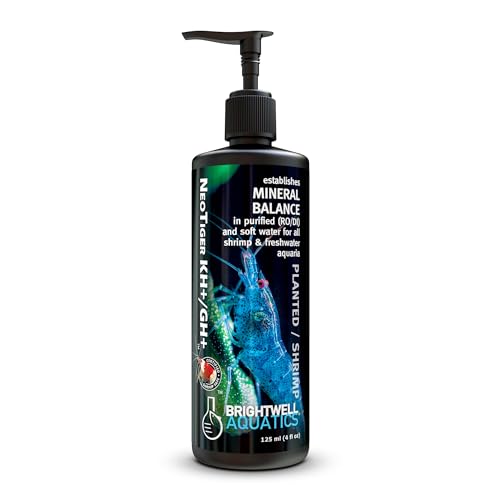 Brightwell Aquatics NeoTiger KH+/GH+ Mineral Supplement Balances Hardness in RO/DI Water with Calcium Magnesium Potassium Sodium for Shrimp Fish Planted Aquariums, 125 ml - size: 125-ml
