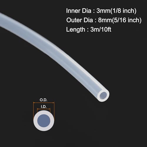 MECCANIXITY 10ft Clear Silicone Rubber Tubing 1/8" ID 5/16" OD Plastic Tube Flexible Air Hose for Brewing, Wine Making, Pump Siphon, 3mm x 8mm, with 2pcs Clamps - color: Clear, size: 1/8" x 5/16"