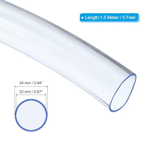 PATIKIL PVC Tubing 7/8" ID x 8/9" OD (22 mm x 24 mm) 5 Ft / 1.5 Meter, Flexible Clear Vinyl Tubing Water Hose Tube for Reverse Osmosis Systems Water Filters, Clear - size: 7/8" x 8/9" x 5 Ft