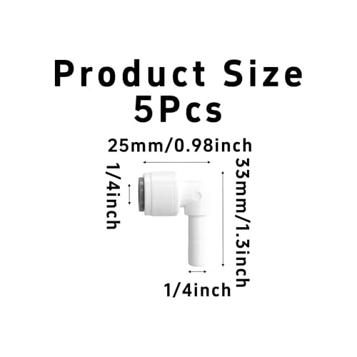 1/4 Inch Stem Elbow Connector, 90 Degree Push to Connect Plastic Quick Fittings for Water Pipe, Reverse Osmosis System, Aquarium Tubing, Easy Plug-In Elbow Joint, White (5 Pack)