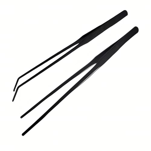 2Pcs 10.5" Reptile Stainless Steel Long Tweezers Feeding Tongs, Lizards Snake Gecko and Tarantula Supplies, Terrariums Aquarium Fish Tank Tools - 10.5" Black 2Pcs