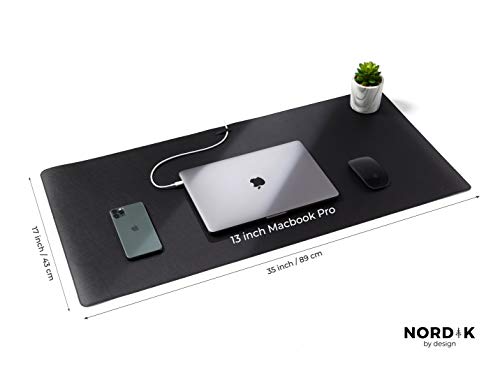 Nordik Cork Leather Desk Mat Cable Organizer (Pebble Black 35 X 17 inch) Premium Extended Mouse Mat for Home Office Accessories - Non-Slip Vegan Leather Desk Pad Protector & Desk Blotter Pad - color: Cork Pebble Black