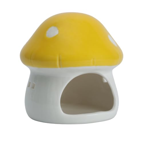 Cute Aquarium Mushroom House Betta Fish Tank Accessory Decor Mini Ceramic Fish Hideout Shrimp Cave Ornament (Yellow)