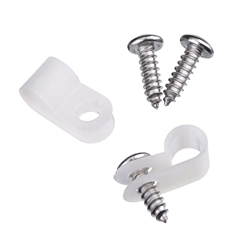 Hicarer 50 Pack R-Type Cable Clip Wire Clamp, Nylon Screw Mounting Cord Fastener Clips with 50 Pack Screws for Wire Management (White,1/2 Inch) - color: White, size: 1/2 Inch