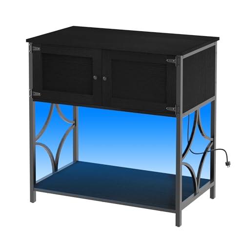 20-29 Gallon Aquarium Stand with Power Outlets & Cabinet Storage | 330lbs Capacity Metal Frame, Cabinet Storage, 30.7"x15.7" Tabletop, Fits Fish Tanks & Reptile Terrariums, Black - color: Black
