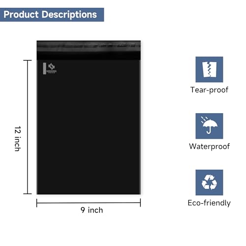 KKBESTPACK 9X12 100 PCS Poly Mailers Shipping Bags for Small Business – Self Sealing Package Envelopes - color: Black, size: 9" x 12" 100 pcs