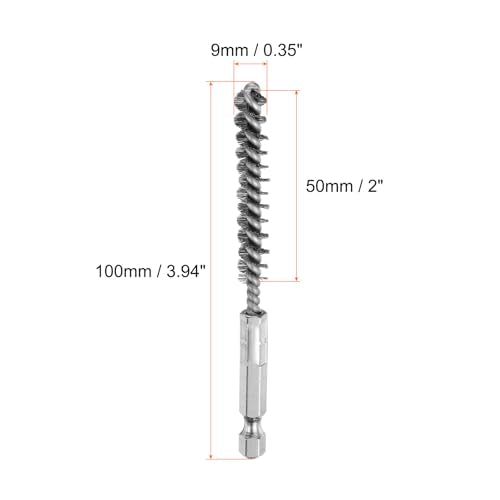 HARFINGTON 10Pcs Stainless Steel Bore Brush 9mm Dia 4" Long Cleaning Twisted Wire Brush with Handle 1/4" Hex Shank for Tubes, Ports, Bearings - size: 9mm