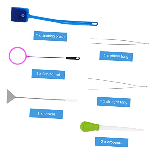 7pcs Aquarium Cleaning Tool Stainless Steel Fish Tank Maintenance Kit Aquascaping Tweezers Net and Scissors Safe for Effortless Cleaning