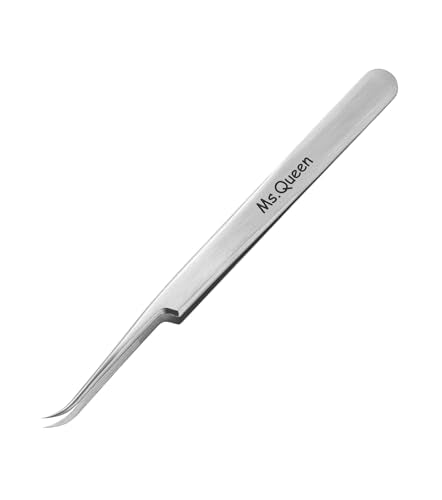 Ms.Queen Eyelash Extension Tweezers,Professional Curved Pointed Isolation Tweezers for Classic Individual Volume Mink Lash Extensions