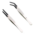 2 Pieces Tweezers with Rubber PVc Coated Set, Straight flat Tip Long Bent Tweezers for Crafts Stamps Beads JewelrTools(Black)