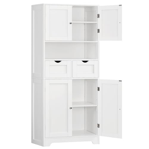 TEENFON 57.8" H Tall Bathroom Storage Cabinet with 4 Doors & 2 Adjustable Shelves, Freestanding Bathroom Cabinet with 2 Drawers, Kitchen Cabinets & Pantry, Cupboard for Kitchen, Dining Room, White - color: White 2 Drawers