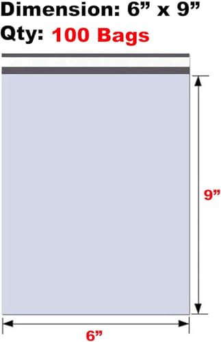 Poly Mailers 6x9 100 Pack, Strong Adhesive Shipping Bags for Clothing, Waterproof and Tear-Proof Shipping Envelopes, Mailers Poly Bags Packaging Bags for Shipping in White (6X9) - size: 6X9