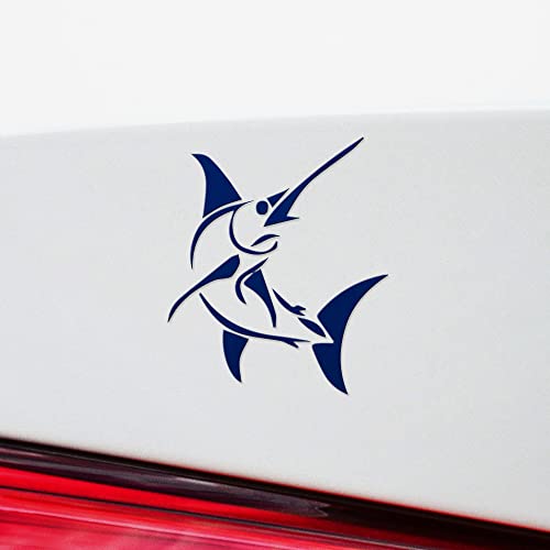 2 Pcs - Decal Stickers Of Stylized Marlin Fish (Navy Blue) Premium Waterproof Vinyl Decal Stickers For Laptop Phone Accessory Helmet Car Window Mug Tuber Cup Door Wall Decoration ANDSKUS512501AB070722 - color: Navy Blue, size: 3.8'' x 4.4''