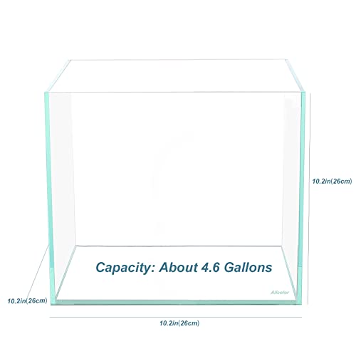 Allcolor Ultra Clear Rimless Aquarium Tank 6-60 gallons Low Iron Glass (4.6Gal - Top Glass Canopy) - size: 4.6Gal 10.2"L×10.2"W×10.2"H