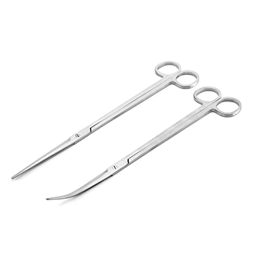 Gatuida 2pcs Aquarium Grass Scissors Curved Tip Plant Scissors Tongs for Aquatic Plant Care - color: Silverx2pcs, size: Mx2pcs
