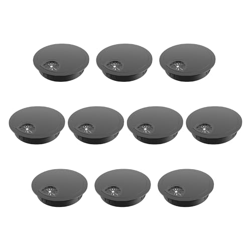 10 Pack Desk Grommet 2-1/8 Inch 53mm, ABS Plastic Computer Desk Wire Hole Cover, Office Desktop Cord Cable Hole Ring, Black